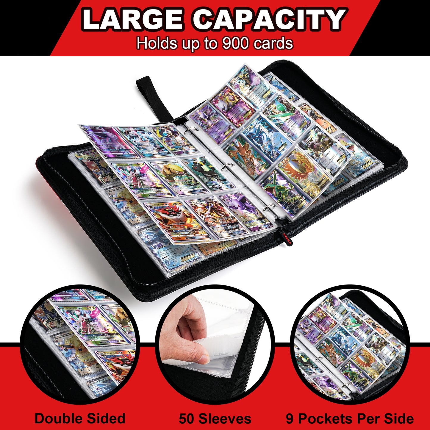 (NEW) Red Trading Card Binder (Holds 900 Cards)