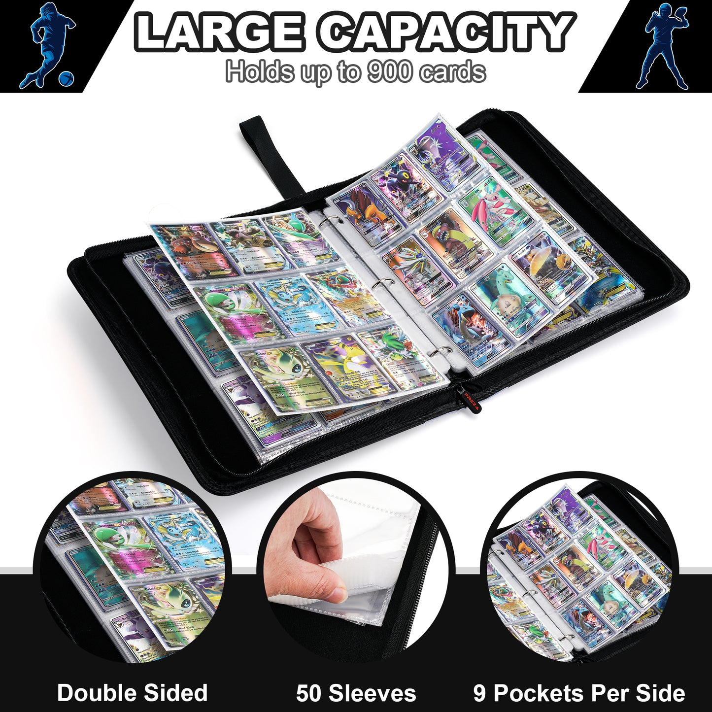 Black Trading Card Binder (Holds 900 Cards)