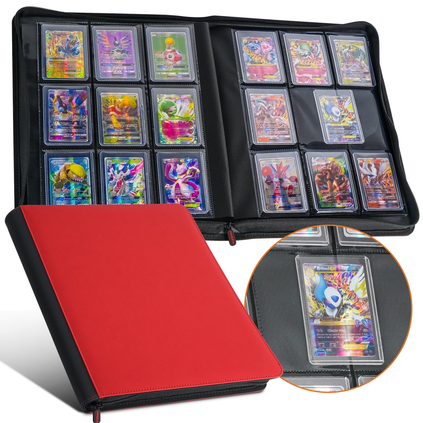 PREZA Toploader Binder - Holds 216 Top Loaders (red)